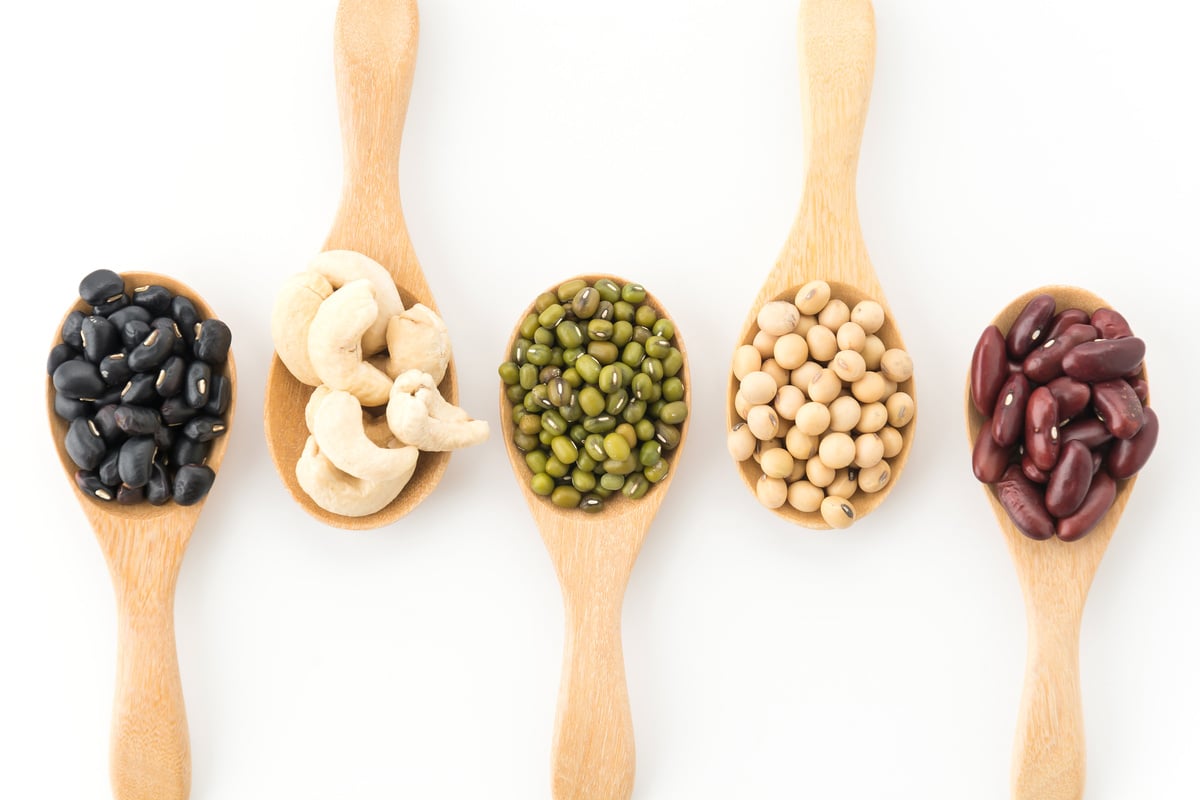 Assorted Beans in Wooden Spoons