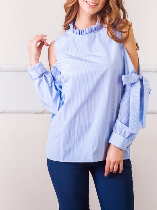 Woman in Blue Blouse Fashion Blouse